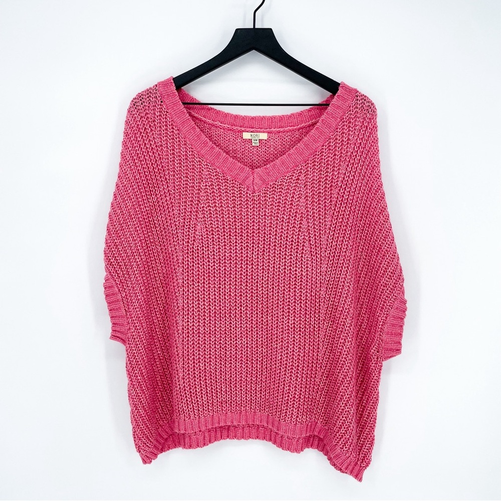 ☀️ 3/$25 Kori America Pink Chunky Knit Slouchy Sweater Vest S/M